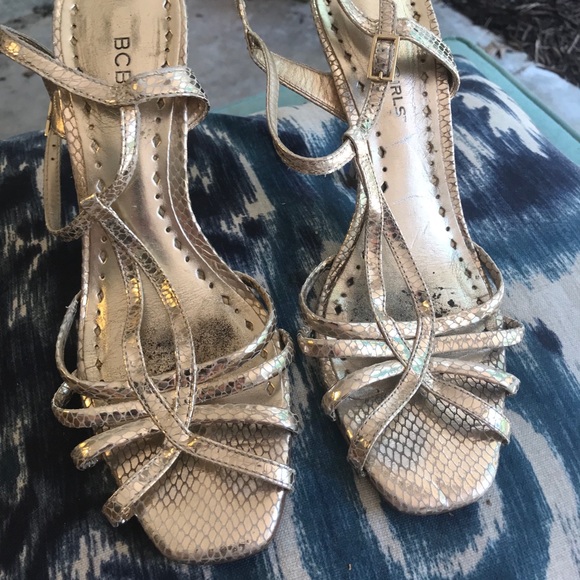BCBGirls Shoes - BCBG Tauple/Silver Strappy Heels, Size: 7.5